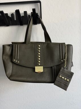 Steve Madden Stud-Accent Olive Tote Bag with Cardholder